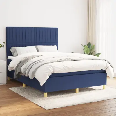 The Living Store Box spring postelja z vzmetnico moder 140x190 cm blago - Box Spring Postelja