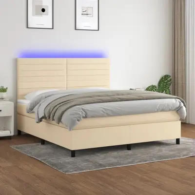 The Living Store Box spring postelja z vzmetnico LED krem 180x200 cm blago - Box Spring Postelja
