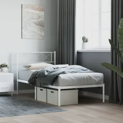 The Living Store Kovinski posteljni okvir z vzglavjem bel 107x203 cm - Kovinski Posteljni Okvir