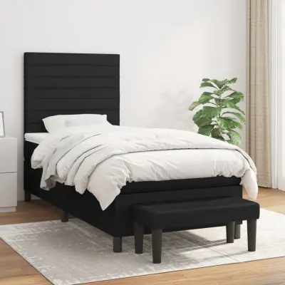 The Living Store Box spring postelja z vzmetnico črn 90x190 cm blago - Box Spring Postelja
