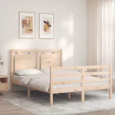 The Living Store Posteljni okvir z vzglavjem trden les - Posteljni Okvir