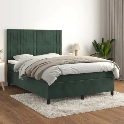 The Living Store Box spring postelja z vzmetnico temno zelen 140x190 cm žamet - Box Spring Postelja