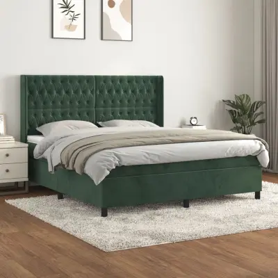 The Living Store Box spring postelja z vzmetnico temno zelena 180x200 cm žamet - Box Spring Postelja
