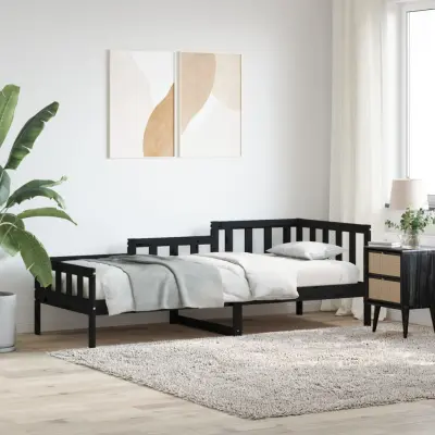 The Living Store Dnevna postelja črna 80x200 cm trdna borovina - Dnevna Postelja
