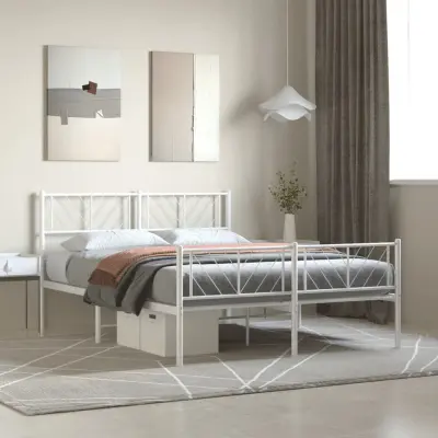 The Living Store Kovinski posteljni okvir z vzglavjem in vznožjem bel 140x190 cm - Kovinski Posteljni Okvir