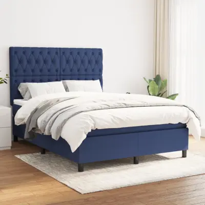The Living Store Box spring postelja z vzmetnico moder 140x190 cm blago - Box Spring Postelja