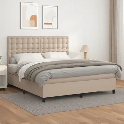 The Living Store Box spring postelja z vzmetnico kapučino 180x200cm umetno usnje - Box Spring Postelja