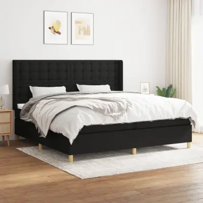 The Living Store Box spring postelja z vzmetnico črn 200x200 cm blago - Box Spring Postelja