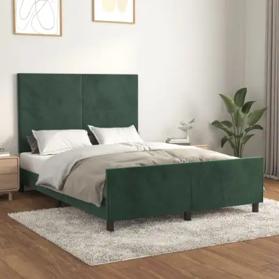 The Living Store Posteljni okvir z vzglavjem temno zelen 140x200 cm žamet - Posteljni Okvir Z Vzglavjem