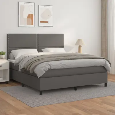 The Living Store Box spring postelja z vzmetnico siva 180x200 cm umetno usnje - Box Spring Postelja