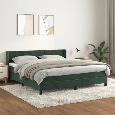 The Living Store Box spring postelja z vzmetnico temno zelena 180x200 cm žamet - Box Spring Postelja