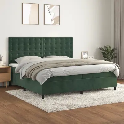 The Living Store Box spring postelja z vzmetnico temno zelena 200x200 cm žamet - Box Spring Postelja