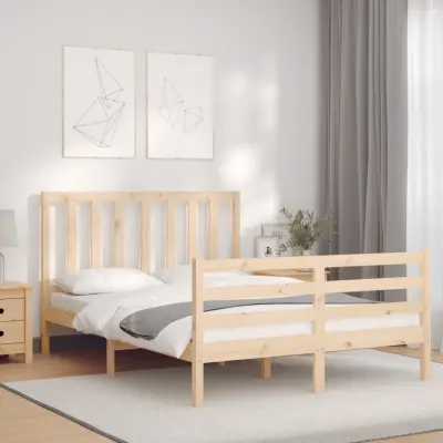 The Living Store Posteljni okvir z vzglavjem 140x190 cm trden les - Posteljni Okvir