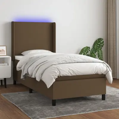 The Living Store Box spring postelja z vzmetnico LED temno rjava 80x200 cm blago - Box Spring Postelja