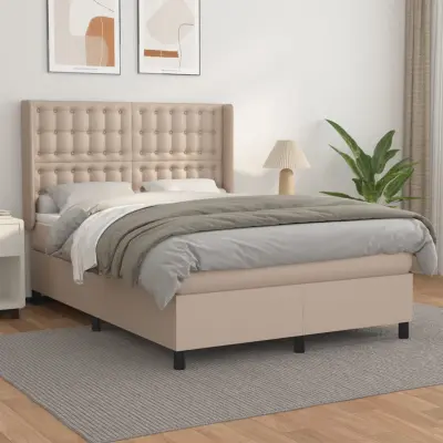 The Living Store Box spring postelja z vzmetnico kapučino 140x200cm umetno usnje - Box Spring Postelja