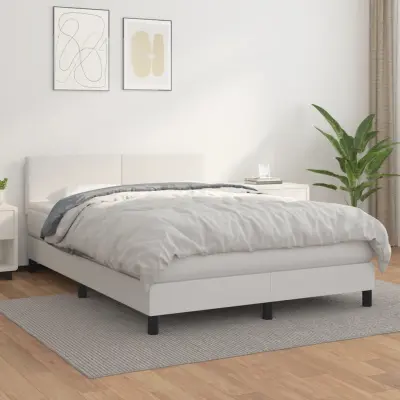 The Living Store Box spring postelja z vzmetnico bel 140x190 cm umetno usnje - Box Spring Postelja
