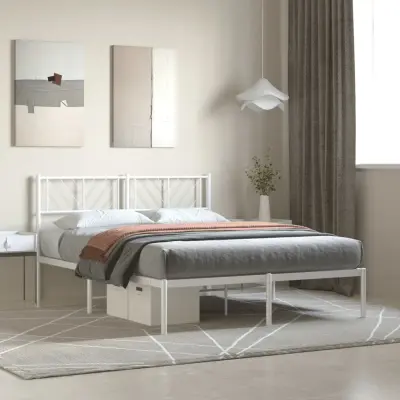 The Living Store Kovinski posteljni okvir z vzglavjem bel 120x190 cm - Kovinski Posteljni Okvir