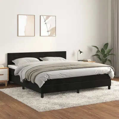 The Living Store Box spring postelja z vzmetnico črna 160x200 cm žamet - Box Spring Postelja