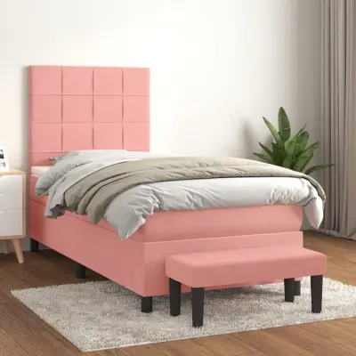 The Living Store Box spring postelja z vzmetnico roza 80x200 cm žamet - Box Spring Postelja