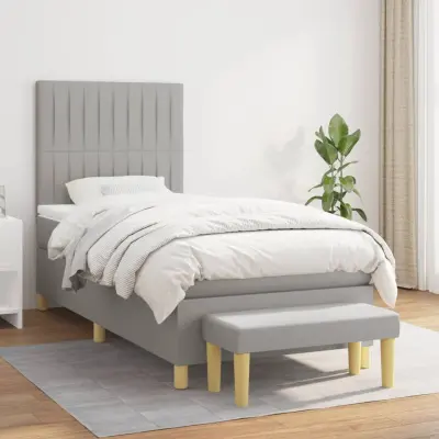 The Living Store Box spring postelja z vzmetnico svetlo siva 80x200 cm blago - Box Spring Postelja