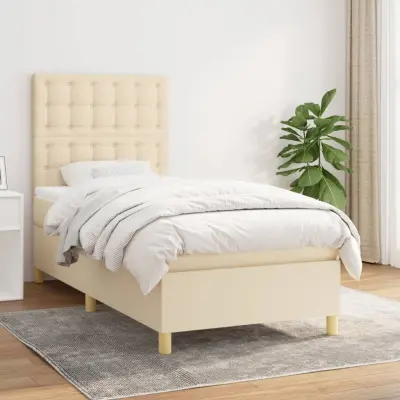 The Living Store Box spring postelja z vzmetnico krem 80x200 cm blago - Box Spring Postelja