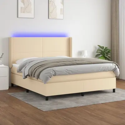The Living Store Box spring postelja z vzmetnico LED krem 180x200 cm blago - Box Spring Postelja