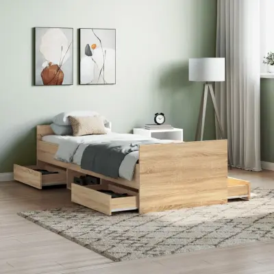 The Living Store Posteljni okvir z vzglavjem in vznožjem sonoma hrast 75x190 cm - Posteljni Okvir