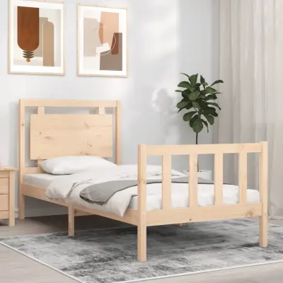 The Living Store Posteljni okvir z vzglavjem 100x200 cm trden les - Posteljni Okvir