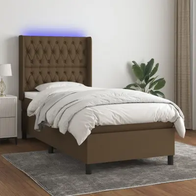 The Living Store Box spring postelja z vzmetnico LED temno rjava 80x200 cm blago - Box Spring Postelja