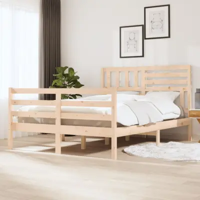 The Living Store Posteljni okvir iz trdnega lesa 140x190 cm - Posteljni Okvir