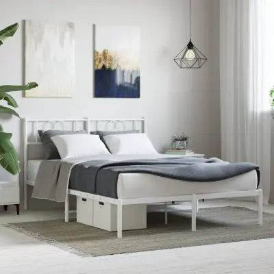The Living Store Kovinski posteljni okvir z vzglavjem bel 120x200 cm - Posteljni Okvir