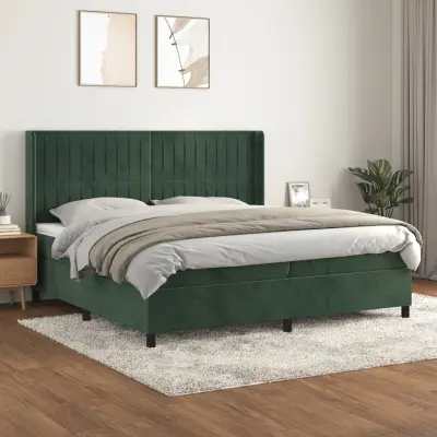 The Living Store Box spring postelja z vzmetnico temno zelena 200x200 cm žamet - Box Spring Postelja