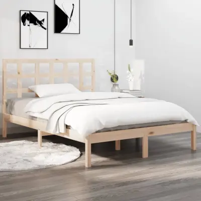 The Living Store Posteljni okvir iz trdnega lesa 135x190 cm - Posteljni Okvir