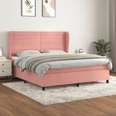 The Living Store Box spring postelja z vzmetnico roza 160x200 cm žamet - Box Spring Postelja