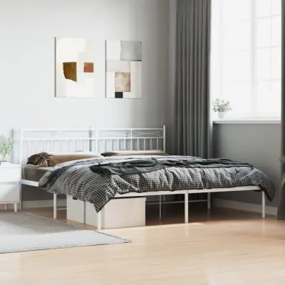 The Living Store Kovinski posteljni okvir z vzglavjem bel 183x213 cm - Posteljni Okvir