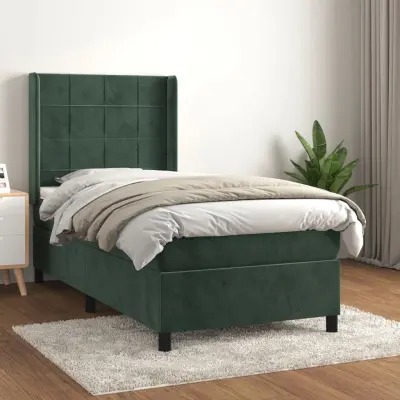 The Living Store Box spring postelja z vzmetnico temno zelen 90x190 cm žamet - Box Spring Postelja