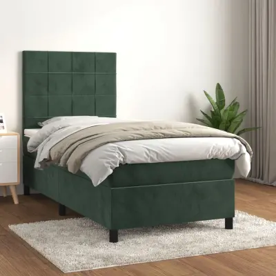 The Living Store Box spring postelja z vzmetnico temno zelena 80x200 cm žamet - Box Spring Postelja
