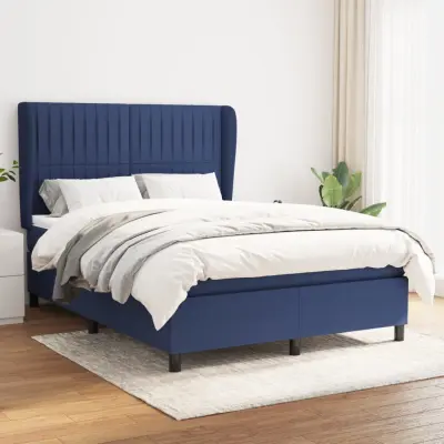 The Living Store Box spring postelja z vzmetnico modra 140x200 cm blago - Box Spring Postelja