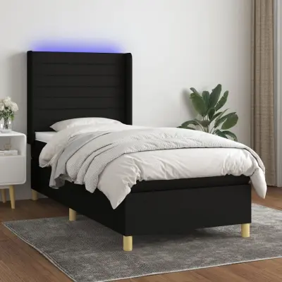 The Living Store Box spring postelja z vzmetnico LED črna 90x200 cm blago - Box Spring Postelja