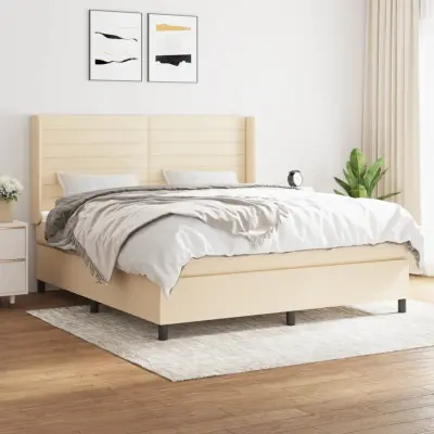 The Living Store Box spring postelja z vzmetnico krem 160x200 cm blago - Box Spring Postelja