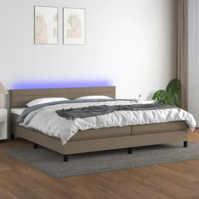 The Living Store Box spring postelja z vzmetnico LED taupe 200x200 cm blago - Box Spring Postelja