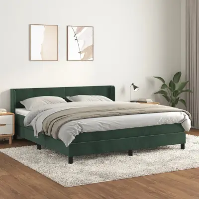 The Living Store Box spring postelja z vzmetnico temno zelena 160x200 cm žamet - Box Spring Postelja