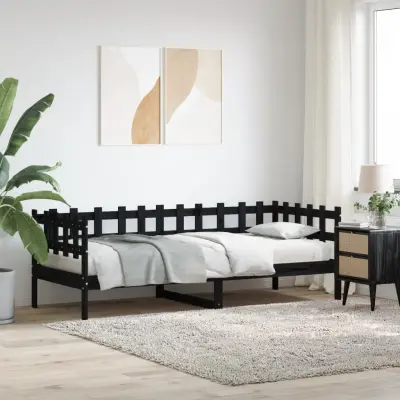 The Living Store Dnevna postelja črna 90x200 cm trdna borovina - Dnevna Postelja