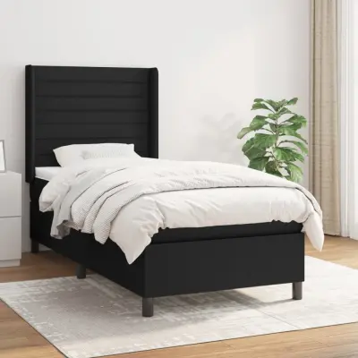 The Living Store Box spring postelja z vzmetnico črn 90x190 cm blago - Box Spring Postelja