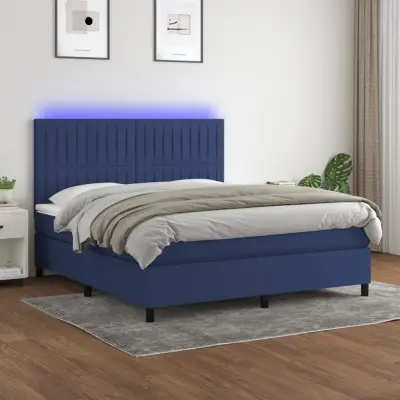 The Living Store Box spring postelja z vzmetnico LED modra 160x200 cm blago - Box Spring Postelja