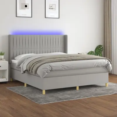 The Living Store Box spring postelja z vzmetnico LED sv. siva 160x200 cm blago - Box Spring Postelja