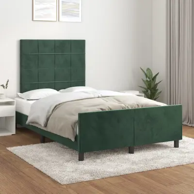 The Living Store Posteljni okvir z vzglavjem temno zelen 120x200 cm žamet - Posteljni Okvir Z Vzglavjem