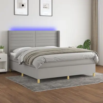 The Living Store Box spring postelja z vzmetnico LED sv. siva 180x200 cm blago - Box Spring Postelja