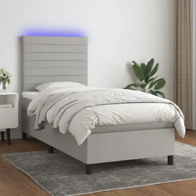 The Living Store Box spring postelja z vzmetnico LED svetlo siva 90x200 cm blago - Box Spring Postelja