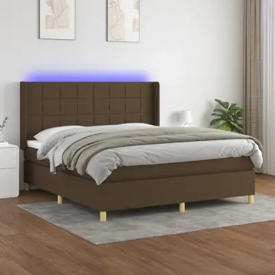 The Living Store Box spring postelja z vzmetnico LED temno rjava 160x200cm blago - Box Spring Postelja